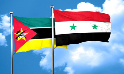 Mozambique flag with Syria flag, 3D rendering