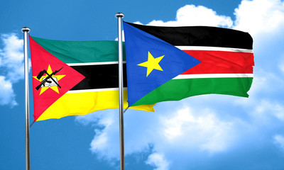Mozambique flag with South Sudan flag, 3D rendering