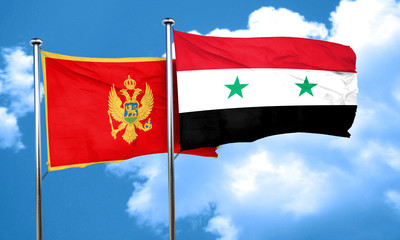Montenegro flag with Syria flag, 3D rendering