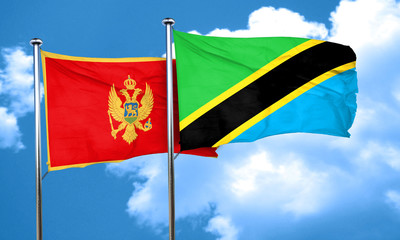Montenegro flag with Tanzania flag, 3D rendering