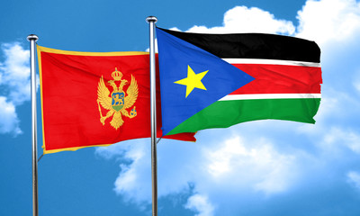Montenegro flag with South Sudan flag, 3D rendering