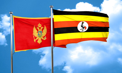 Montenegro flag with Uganda flag, 3D rendering