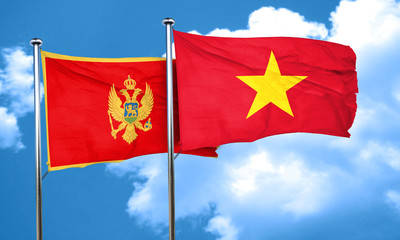 Montenegro flag with Vietnam flag, 3D rendering