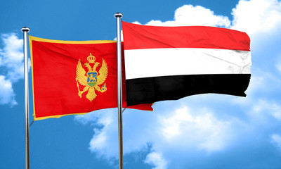 Montenegro flag with Yemen flag, 3D rendering