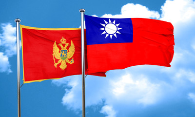 Montenegro flag with Taiwan flag, 3D rendering