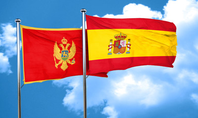 Montenegro flag with Spain flag, 3D rendering