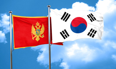 Montenegro flag with South Korea flag, 3D rendering