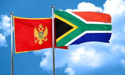 Montenegro flag with South Africa flag, 3D rendering