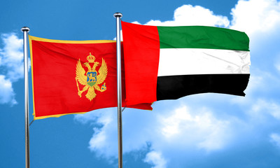 Montenegro flag with UAE flag, 3D rendering