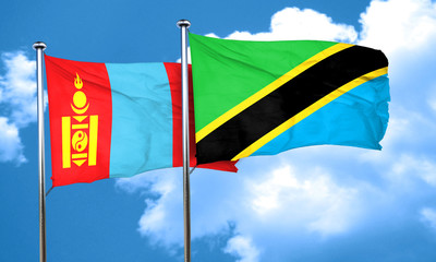 Mongolia flag with Tanzania flag, 3D rendering