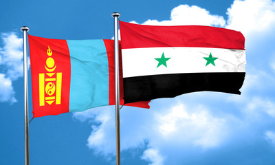 Mongolia flag with Syria flag, 3D rendering