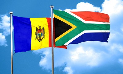Moldova flag with South Africa flag, 3D rendering