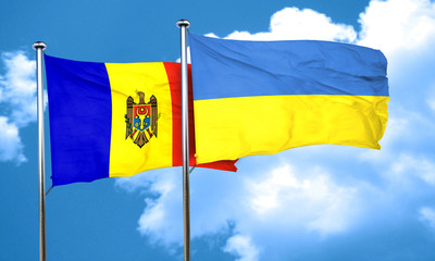 Moldova flag with Ukraine flag, 3D rendering