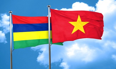 Mauritius flag with Vietnam flag, 3D rendering