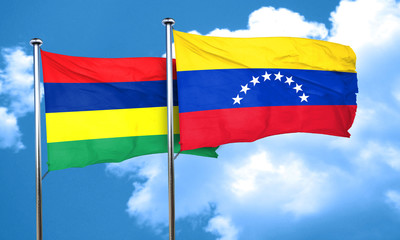 Mauritius flag with Venezuela flag, 3D rendering