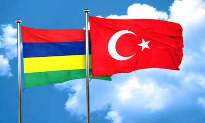 Mauritius flag with Turkey flag, 3D rendering