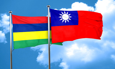 Mauritius flag with Taiwan flag, 3D rendering