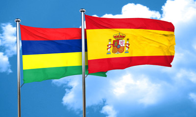 Mauritius flag with Spain flag, 3D rendering