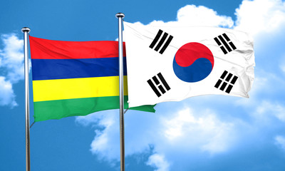 Mauritius flag with South Korea flag, 3D rendering