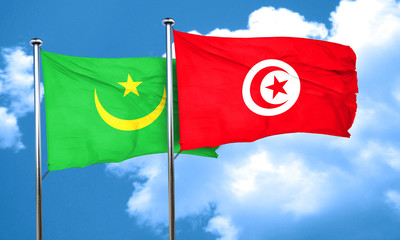 Mauritania flag with Tunisia flag, 3D rendering