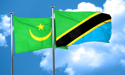Mauritania flag with Tanzania flag, 3D rendering
