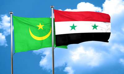 Mauritania flag with Syria flag, 3D rendering