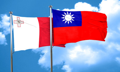 Malta flag with Taiwan flag, 3D rendering