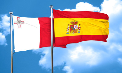 Malta flag with Spain flag, 3D rendering