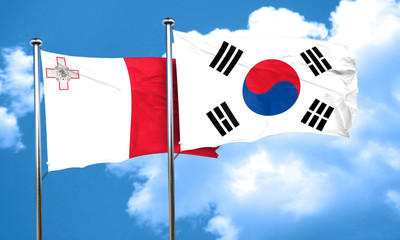 Malta flag with South Korea flag, 3D rendering