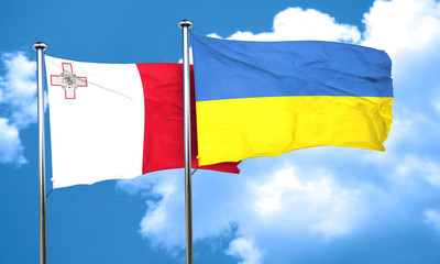 Malta flag with Ukraine flag, 3D rendering