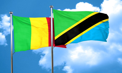 Mali flag with Tanzania flag, 3D rendering