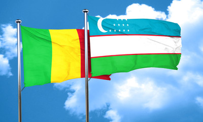 Mali flag with Uzbekistan flag, 3D rendering