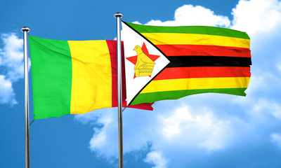 Mali flag with Zimbabwe flag, 3D rendering