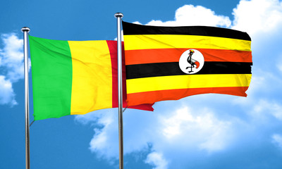 Mali flag with Uganda flag, 3D rendering
