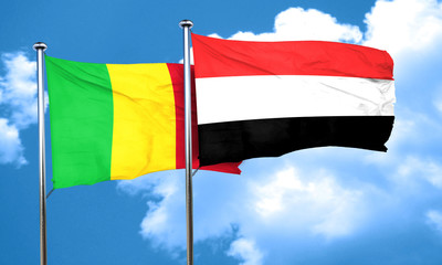 Mali flag with Yemen flag, 3D rendering