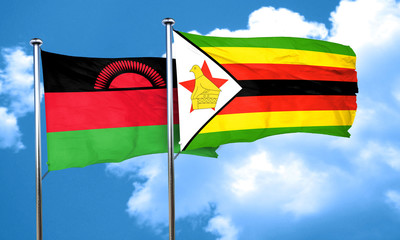 Malawi flag with Zimbabwe flag, 3D rendering