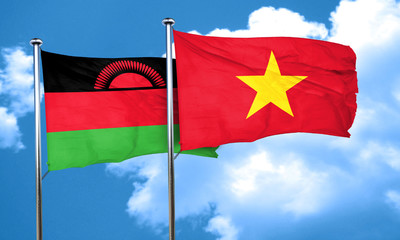 Malawi flag with Vietnam flag, 3D rendering