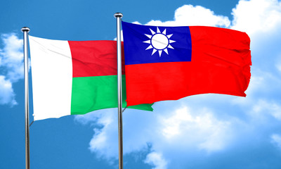 Madagascar flag with Taiwan flag, 3D rendering