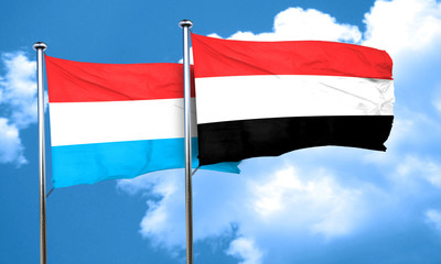 Luxembourg flag with Yemen flag, 3D rendering