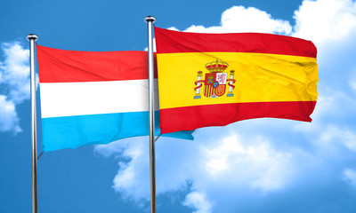 Luxembourg flag with Spain flag, 3D rendering