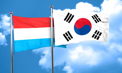 Luxembourg flag with South Korea flag, 3D rendering