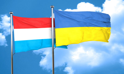 Luxembourg flag with Ukraine flag, 3D rendering