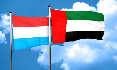 Luxembourg flag with UAE flag, 3D rendering