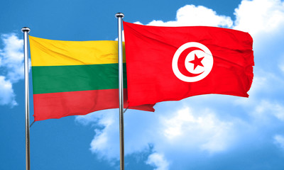 Lithuania flag with Tunisia flag, 3D rendering
