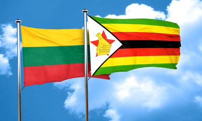 Lithuania flag with Zimbabwe flag, 3D rendering