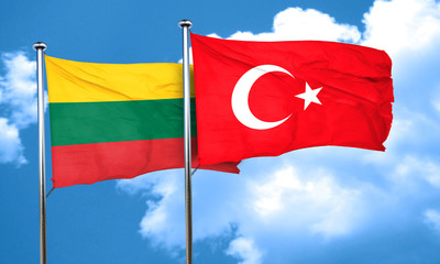 Lithuania flag with Turkey flag, 3D rendering
