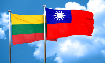Lithuania flag with Taiwan flag, 3D rendering