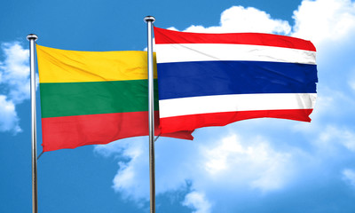 Lithuania flag with Thailand flag, 3D rendering