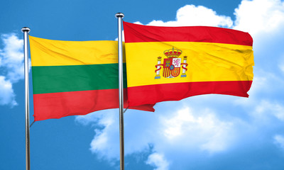 Lithuania flag with Spain flag, 3D rendering