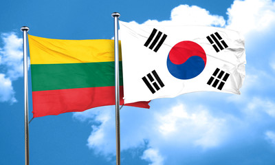 Lithuania flag with South Korea flag, 3D rendering